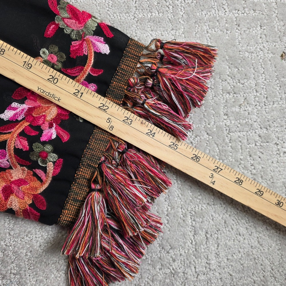 Hilary Radley For Katherine Barclay Black Floral Embroidered Tassel Blouse XL - Picture 9 of 10